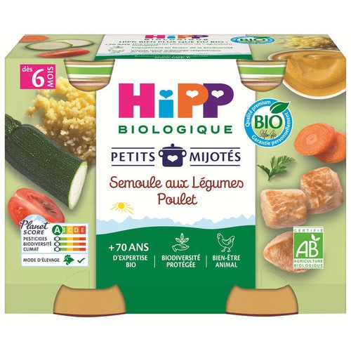 Hipp Biologique Petits Mijotés Semoule aux Légumes Poulet 2x190g