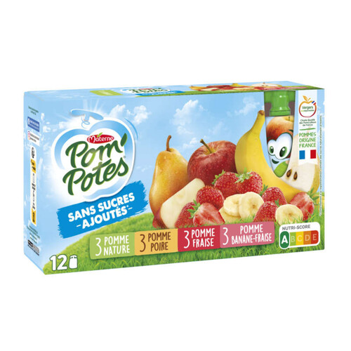 Pom'potes Pomme/Pomme Poire/Pomme Fraise/Pomme Banane Fraise 12x90g.