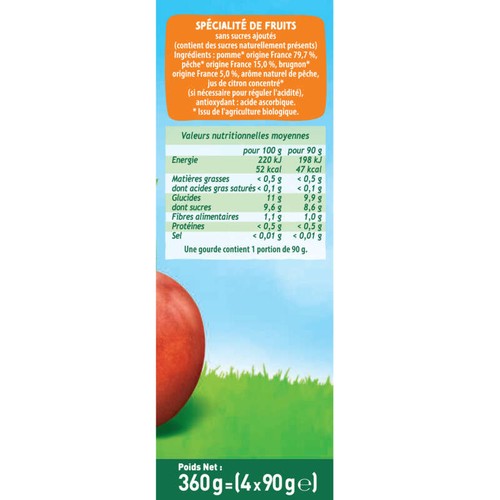 Pom'potes Compote Pêche Pomme Brugnon Bio 4x90g