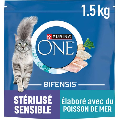 Purina One Chat Stérilisé Sensible Poissons de Mer et Céréales Complètes 1.5kg