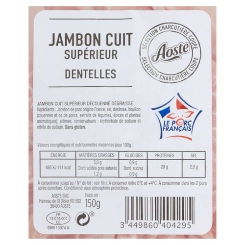 Aoste Dentelles De Jambon Cuit Supérieur Sans Couenne.