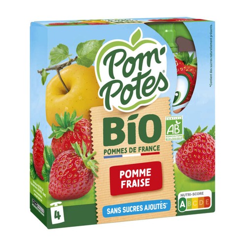 Pom'Potes Compote Fraise Pomme Bio Le Pack De 4x90g
