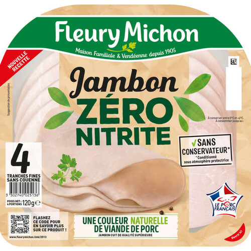 Fleury Michon Jambon De Porc Zéro Nitrite Tranches Fines X4