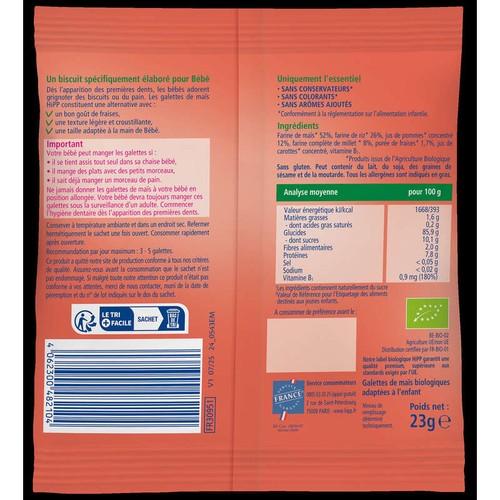 Hipp Biologique Galettes de maïs à la fraise bio sachet dès 8 mois 23g