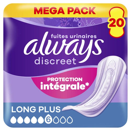 Always Discreet Serviette Pour Fuites Urinaires Femmes Long Plus x20
