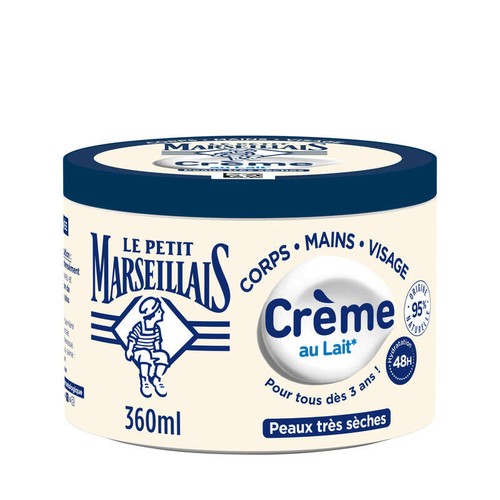 Le Petit Marseillais | Crème au Lait végétal Multi-Usage (pot de 360ml) – Peaux très sèches 