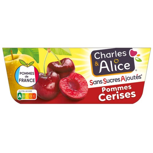 Charles & Alice Dessert pomme et cerise sans sucres ajoutés 4x97g