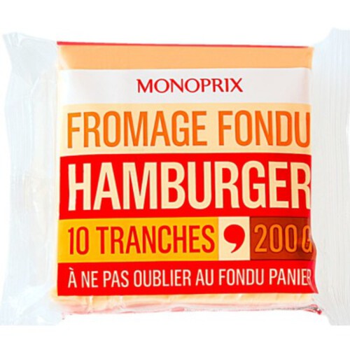 Monoprix fromage fondu hamburger x10 tranches 200g
