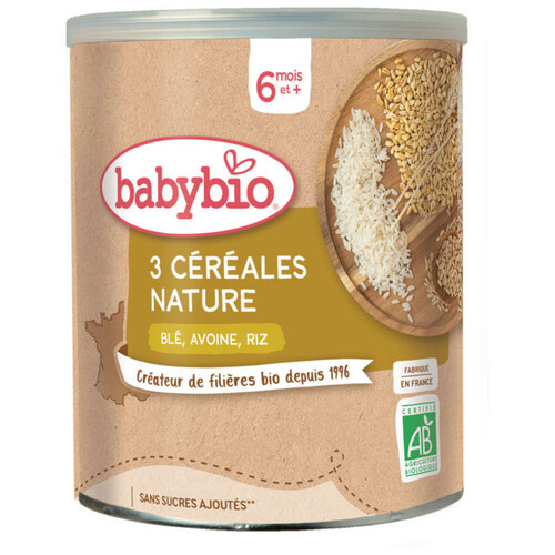Babybio 3 céréales nature blé, avoine, riz 220g 