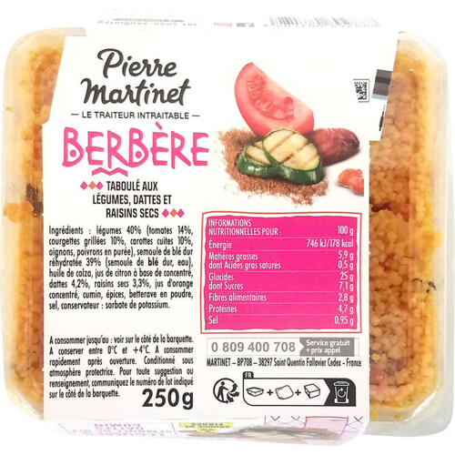 Martinet Salade Berbère Légumes Barquette 250g