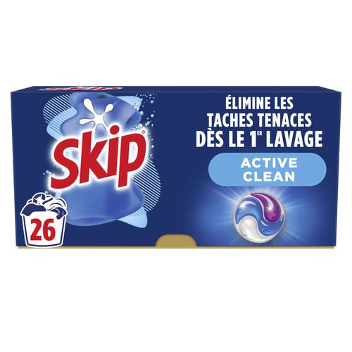 Skip Lessive capsule 3 en 1 active clean x26