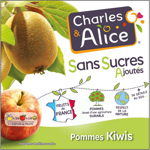 Charles & Alice Compote Pomme Kiwi Sans Sucres Ajoutés 4x 97g