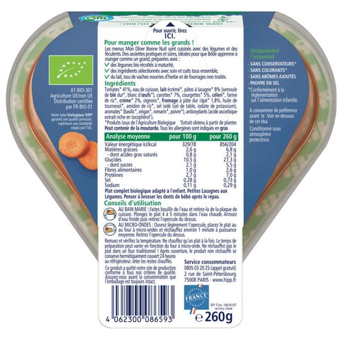 [Par Naturalia]  Hipp Petites Lasagnes Aux Légumes 18M Bio 260g