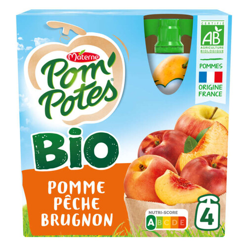 Pom'potes Compote Pêche Pomme Brugnon Bio 4x90g
