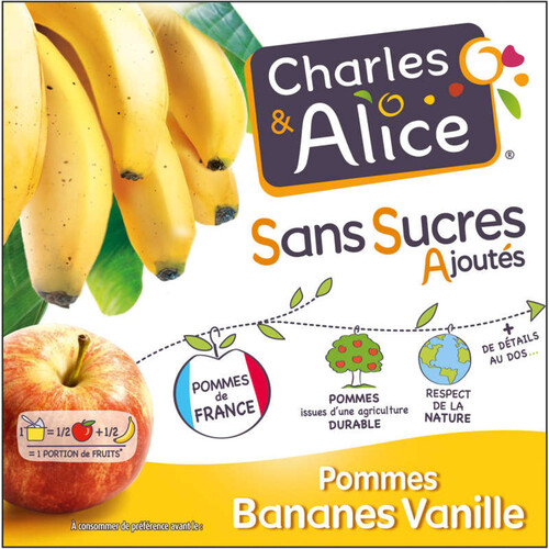Charles & Alice Desserts fruités pommes bananes et vanille 4x97g.