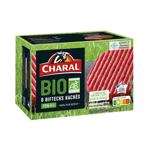 Charal bio steacks hachés 12% matières grasses 8x 100g