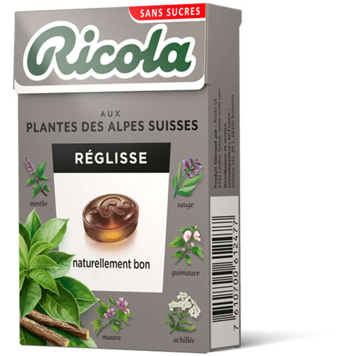 Ricola Bonbons Suisse Aux Plantes, Réglisse, Avec Extrait Plante De Stévia, Sans Sucres 50G