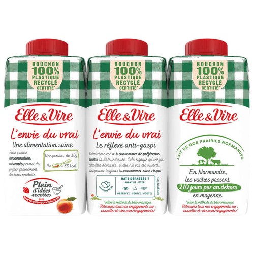 Elle & Vire Crème Entière Semi-Épaisse De Normandie 3x20cl