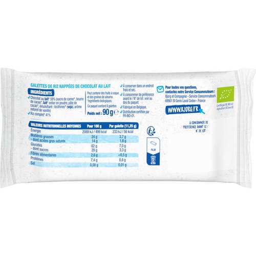 Bjorg Galettes Riz Chocolat Au Lait Bio 90g