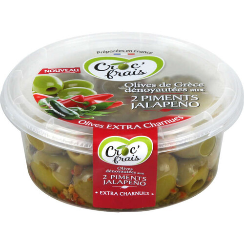 Croc'Frais Olives vertes dénoyautées aux piments jalapeno 150g