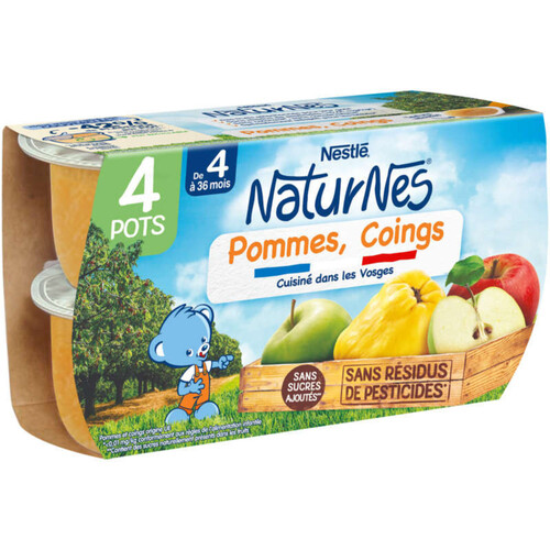 NESTLÉ NATURNES Purée bébé Pommes Coings -4x130g -Dès 4/6 mois