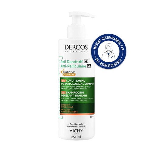 Vichy Dercos Shampoing Démêlant Traitant Anti-Pelliculaire 390ml