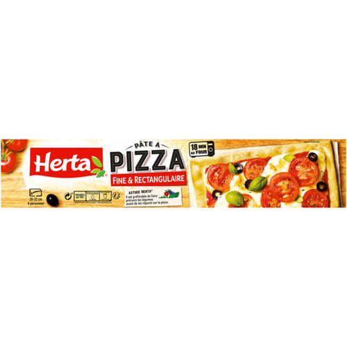 Herta pâte à pizza fine et rectangulaire.