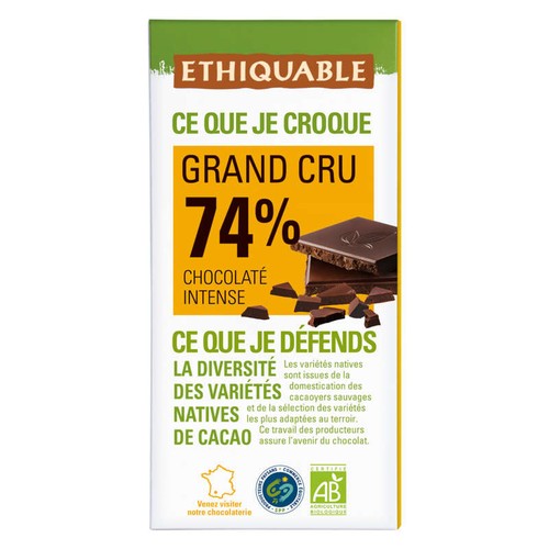 Ethiquable Chocolat Noir 74% Pérou Bio 100g