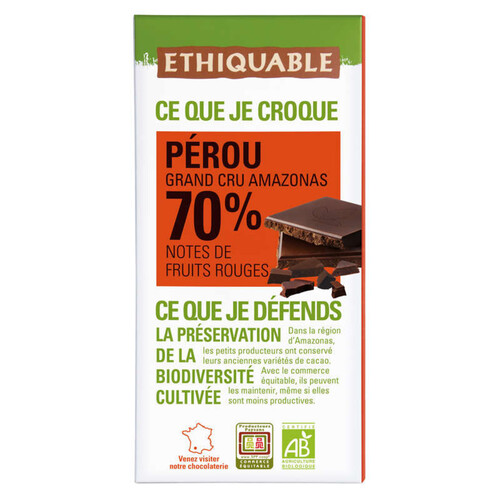 Ethiquable Chocolat Noir 70% Bio 100G