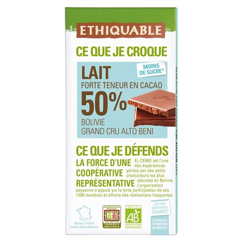 Ethiquable Choco Lait Madagascar 50% Bio 100g