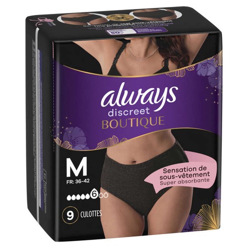 Always Discreet Boutique Culottes Noires Plus M Pour Fuites Urinaires x9