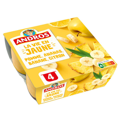 Andros La Vie en Jaune compote pomme ananas banane citron 4x100g