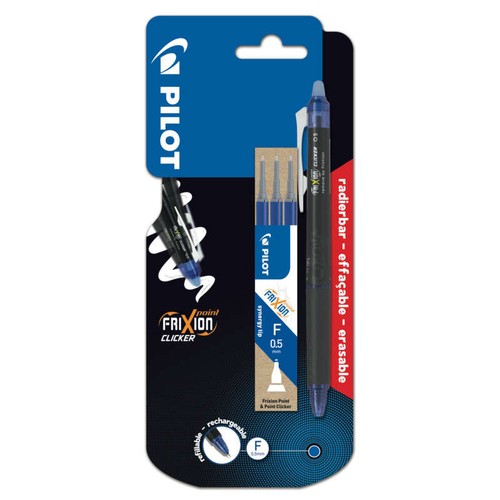 Pilot Frixion Point Clic 0.5 Fin Bleu + 3 Recharges