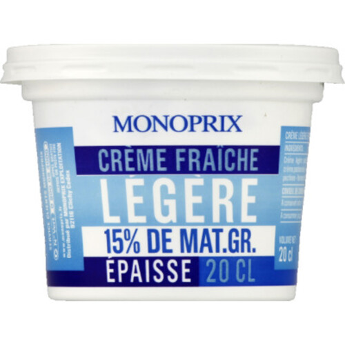 Monoprix Crème Fraîche Légère 15% de Matières Grasses 20cl