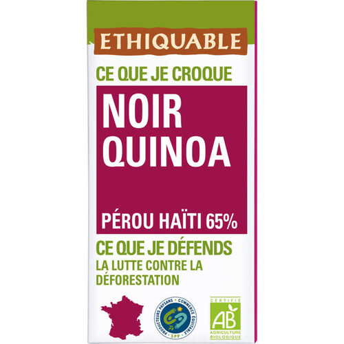 Ethiquable Chocolat Noir Quinoa 65% Bio 100g