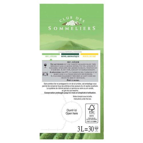 Club Des Sommeliers Sauvignon - Pays d'Oc - Vin blanc - 3l