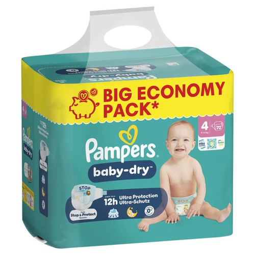 Pampers Baby-Dry Taille 4, 9kg-14kg, 72 Couches