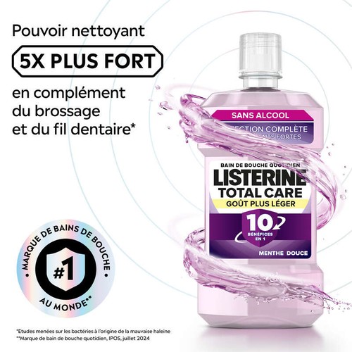 Listerine Bain de Bouche Total Care  Menthe Douce Sans Alcool 500ml