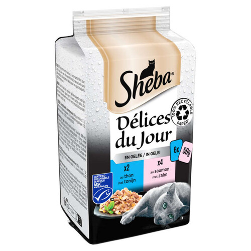 Sheba Délices du Jour en gelée au Thon et saumon 6 x 50g