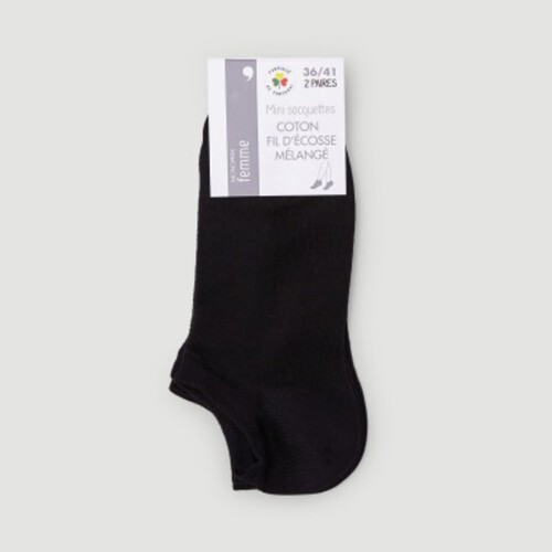 Monoprix Lot 2 Mini-Socquettes Fil D'Écosse, Noir Multicolore Taille Unique