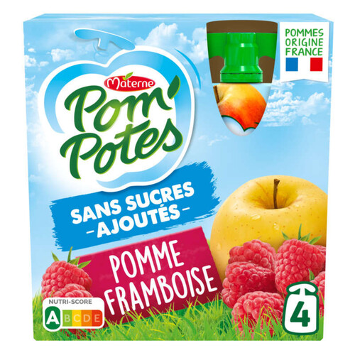 Pom'Potes Spécialité De Fruits Pomme/Framboise, Sans Sucres Ajoutés 4 X 90G