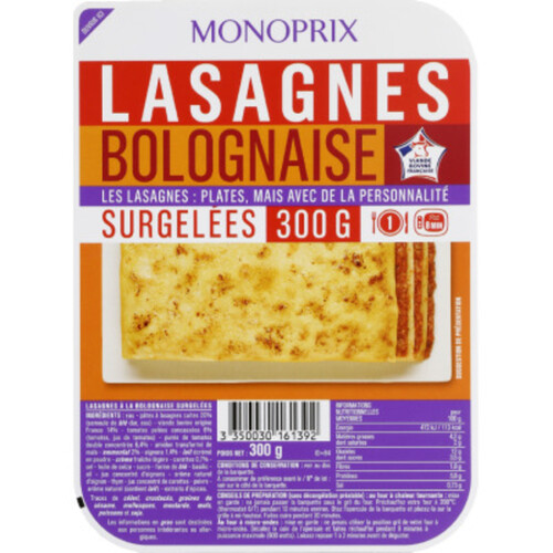 Monoprix Lasagnes Bolognaise, surgelées 300g