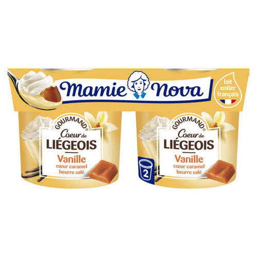 Mamie Nova Dessert Gourmand Cœur de Liégois Vanille Cœur Caramel 2x120g