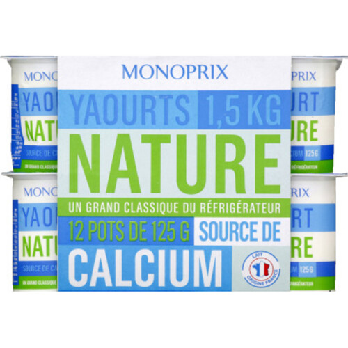Monoprix Yaourt nature riche en calcium 12x125g
