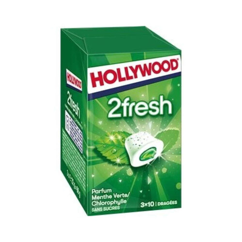 Hollywood 2Fresh Chewing-gum Menthe Verte sans sucres 66g