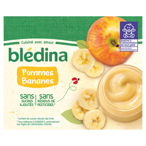 Blédina Pots fruits Pommes Bananes dès 4/6 mois 4x130g