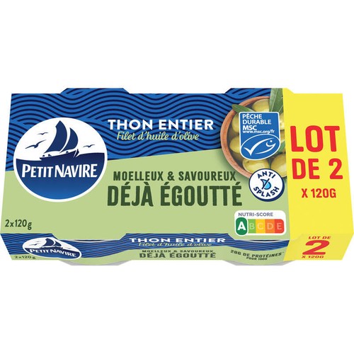 Petit Navire Thon entier avec un filet d'huile d'olive 2x120g