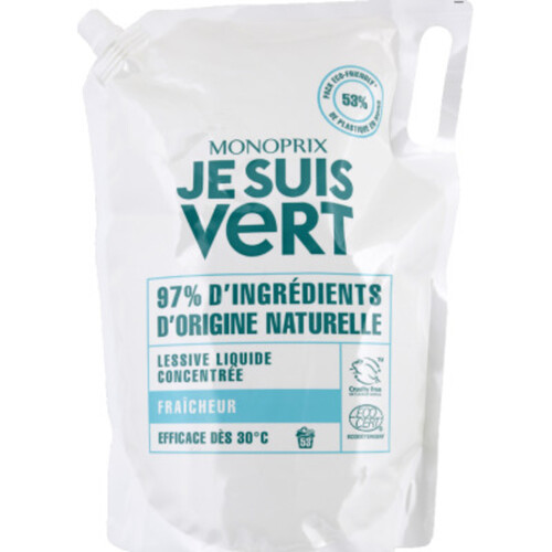 Monoprix Je Suis Vert Lessive Liquide Concentrée Fraîcheur 1,98L
