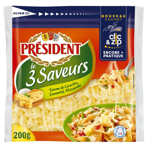 Président Le 3 Saveurs Râpé : Tomme, Emmental & Mozzarella 200g