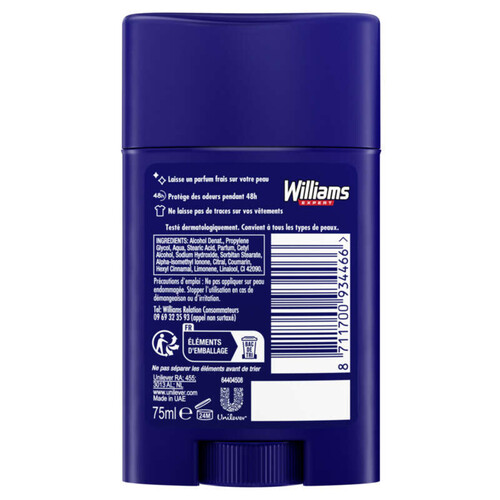 Williams Déodorant Homme Stick Ice Blue 75ml